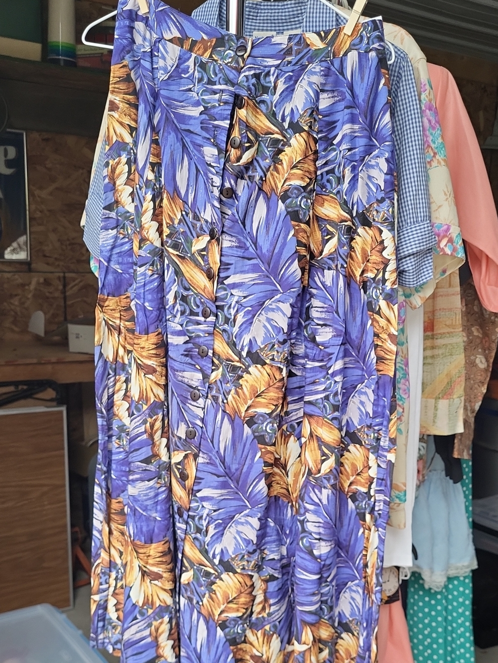 Tropical Print Midi Skirt in Purple/blue and Gold